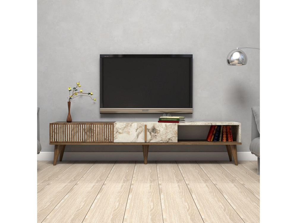 Suporte de TV em madeira "Milan" - 180 x 35 x 40 cm - NogueiraBranco