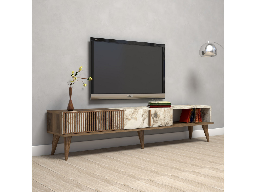 Suporte de TV em madeira "Milan" - 180 x 35 x 40 cm - NogueiraBranco