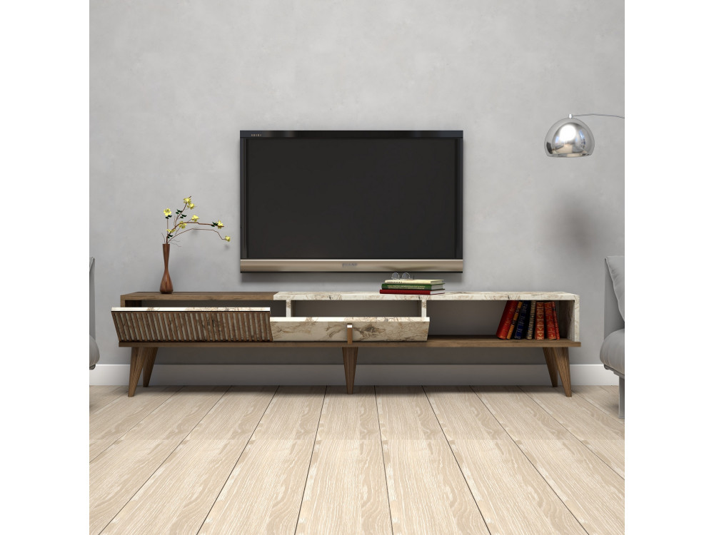 Suporte de TV em madeira "Milan" - 180 x 35 x 40 cm - NogueiraBranco