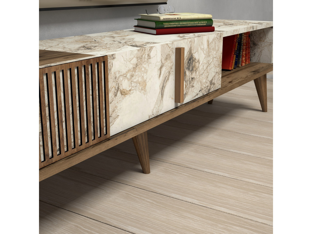 Suporte de TV em madeira "Milan" - 180 x 35 x 40 cm - NogueiraBranco