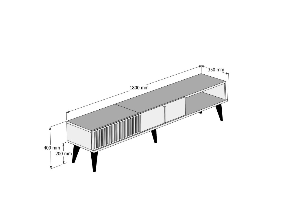 Suporte de TV em madeira "Milan" - 180 x 35 x 40 cm - NogueiraBranco
