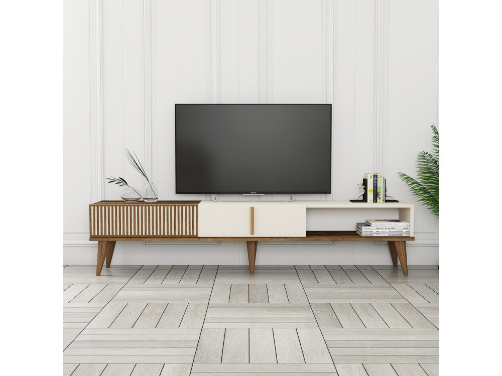Suporte para televisor em madeira "Milan" - 180 x 35 x 40 cm - Creme de nogueira