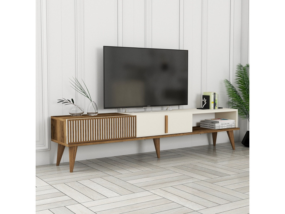 Suporte para televisor em madeira "Milan" - 180 x 35 x 40 cm - Creme de nogueira