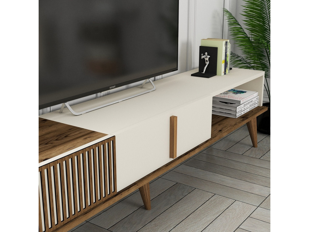 Suporte para televisor em madeira "Milan" - 180 x 35 x 40 cm - Creme de nogueira