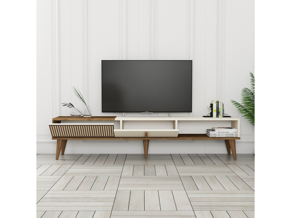 Suporte para televisor em madeira "Milan" - 180 x 35 x 40 cm - Creme de nogueira