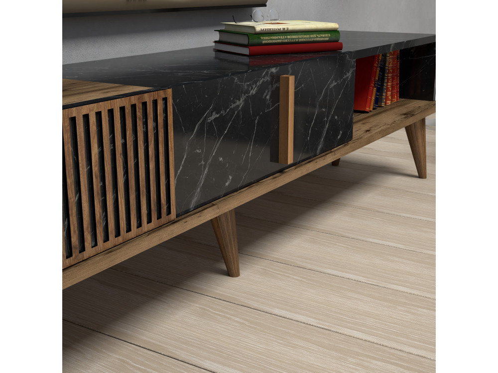 Suporte para televisor em madeira "Milan" - 180 x 35 x 40 cm - Preto nogueira