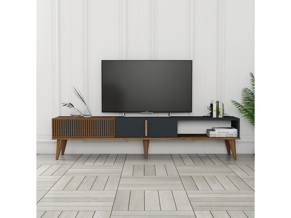Suporte de TV em madeira "Milan" - 180 x 35 x 40 cm - Nogueira, Antracite