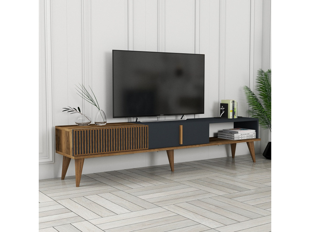 Suporte de TV em madeira "Milan" - 180 x 35 x 40 cm - Nogueira, Antracite