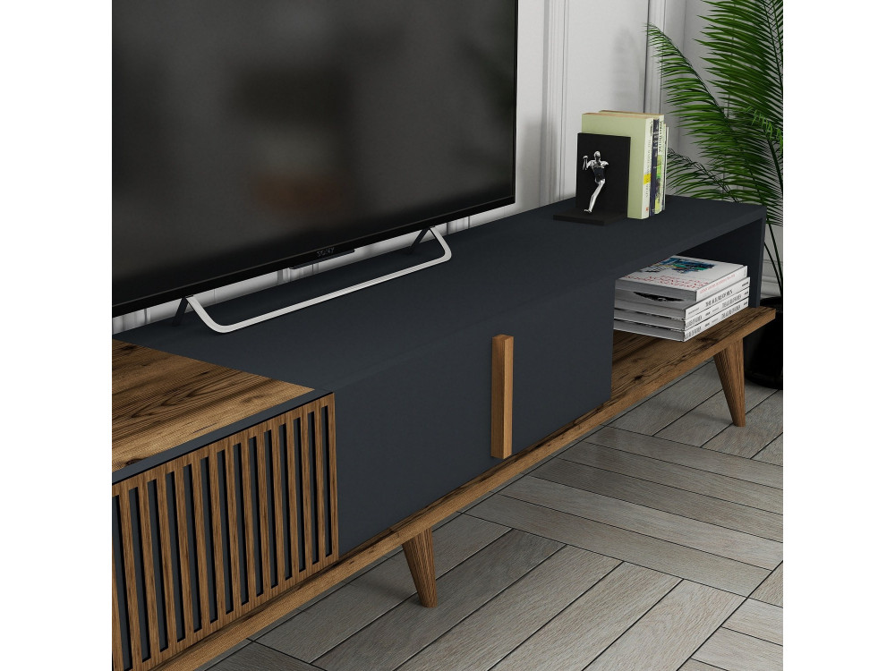 Suporte de TV em madeira "Milan" - 180 x 35 x 40 cm - Nogueira, Antracite