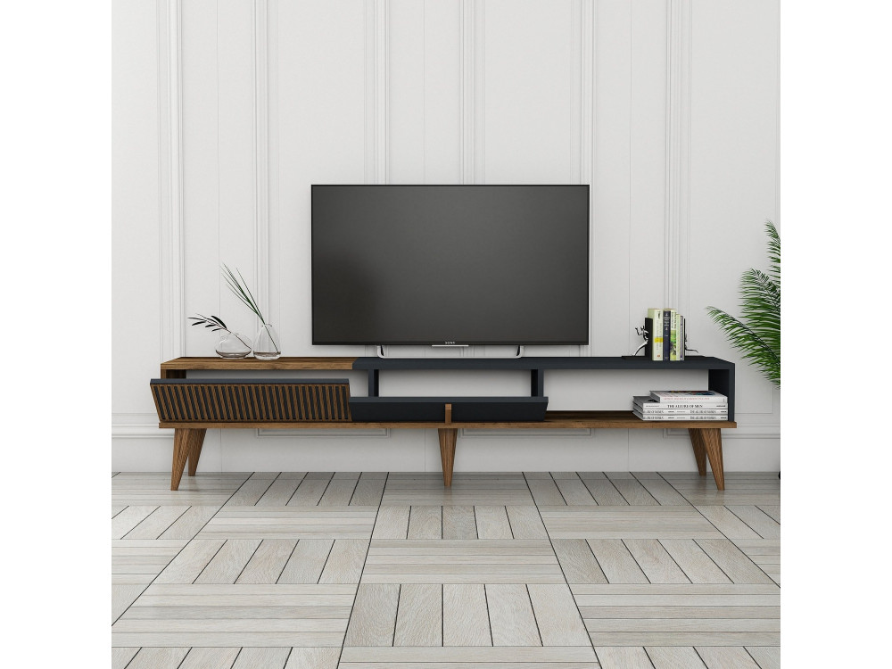 Suporte de TV em madeira "Milan" - 180 x 35 x 40 cm - Nogueira, Antracite