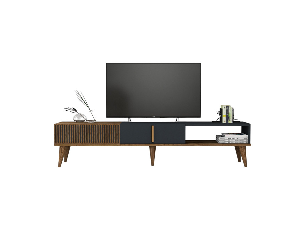 Suporte de TV em madeira "Milan" - 180 x 35 x 40 cm - Nogueira, Antracite