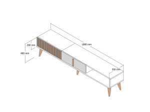 Suporte para televisor em madeira "Milan" - 180 x 35 x 40 cm - Nogueira, Branco