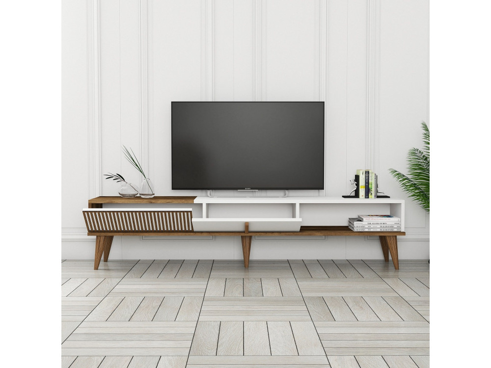 Suporte para televisor em madeira "Milan" - 180 x 35 x 40 cm - Nogueira, Branco