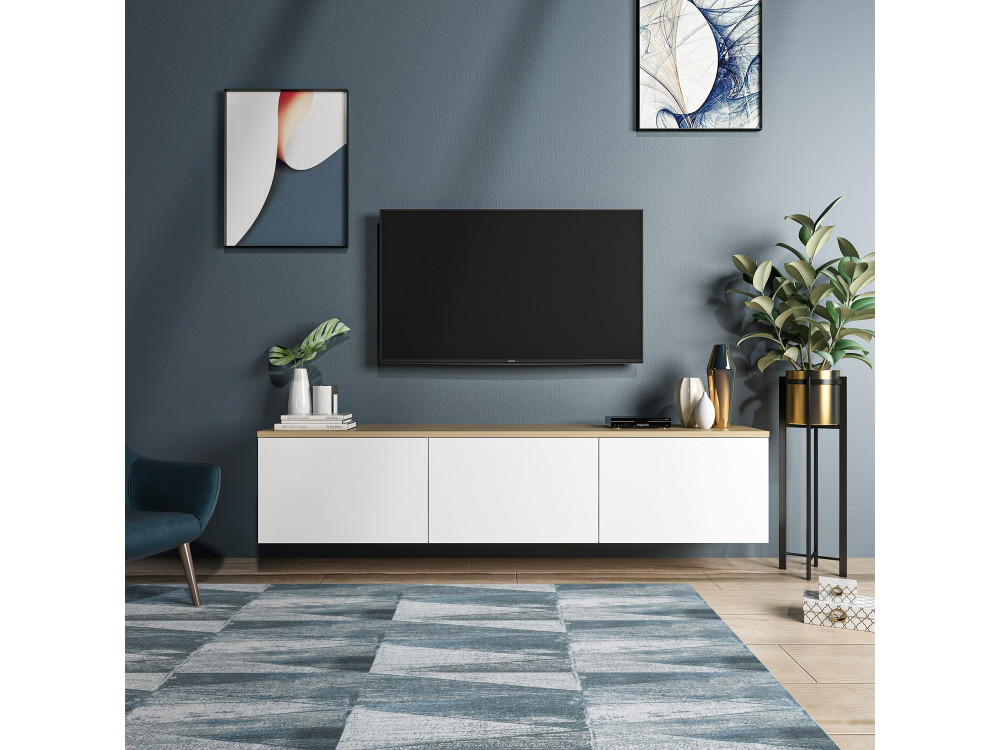 Suporte de TV em madeira "Neon" - 160 x 32 x 35 cm - Carvalho branco
