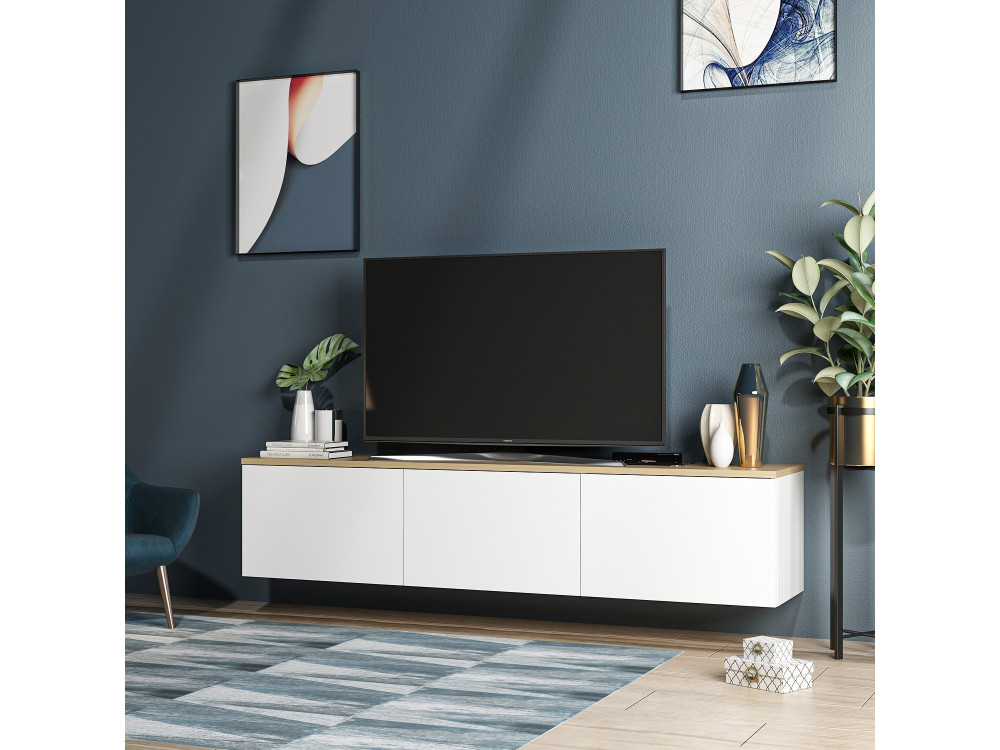 Suporte de TV em madeira "Neon" - 160 x 32 x 35 cm - Carvalho branco