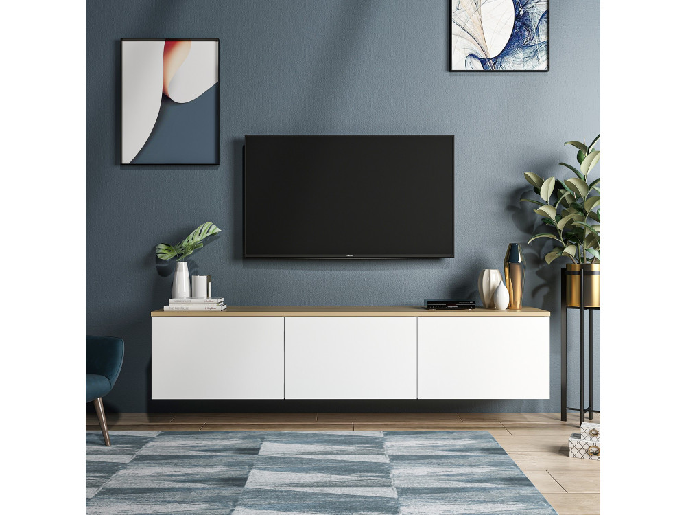 Suporte de TV em madeira "Neon" - 160 x 32 x 35 cm - Carvalho branco