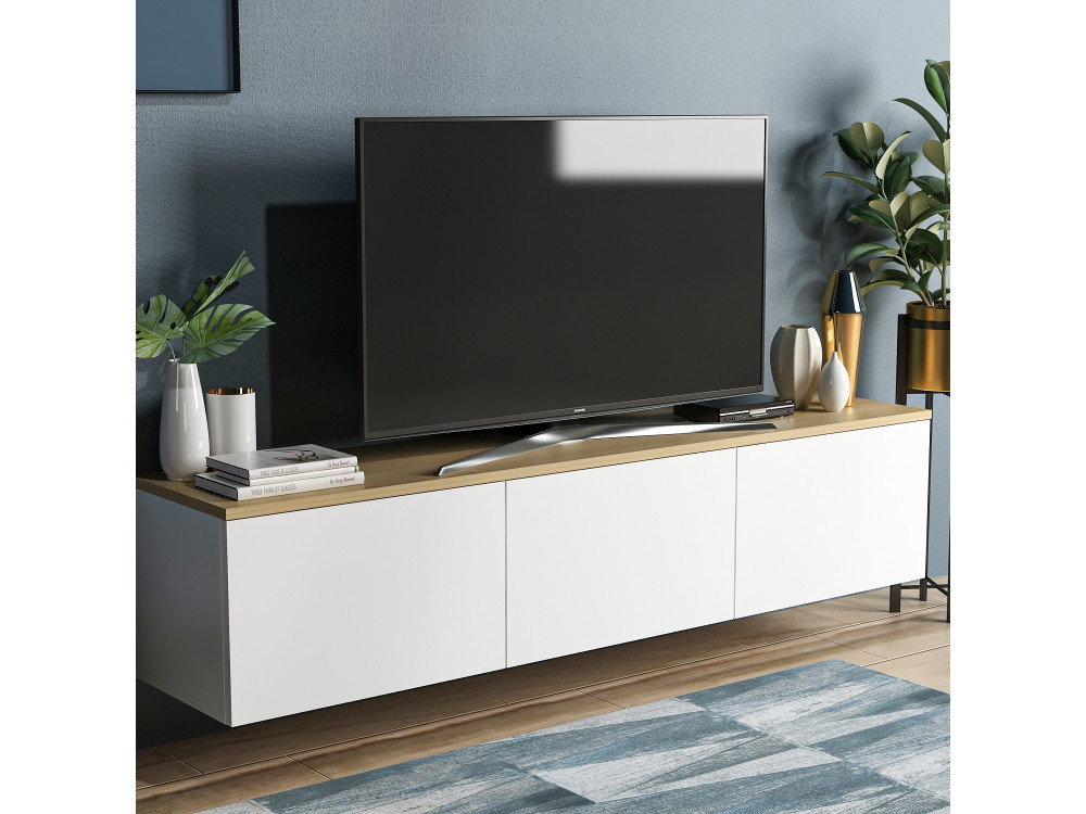 Suporte de TV em madeira "Neon" - 160 x 32 x 35 cm - Carvalho branco