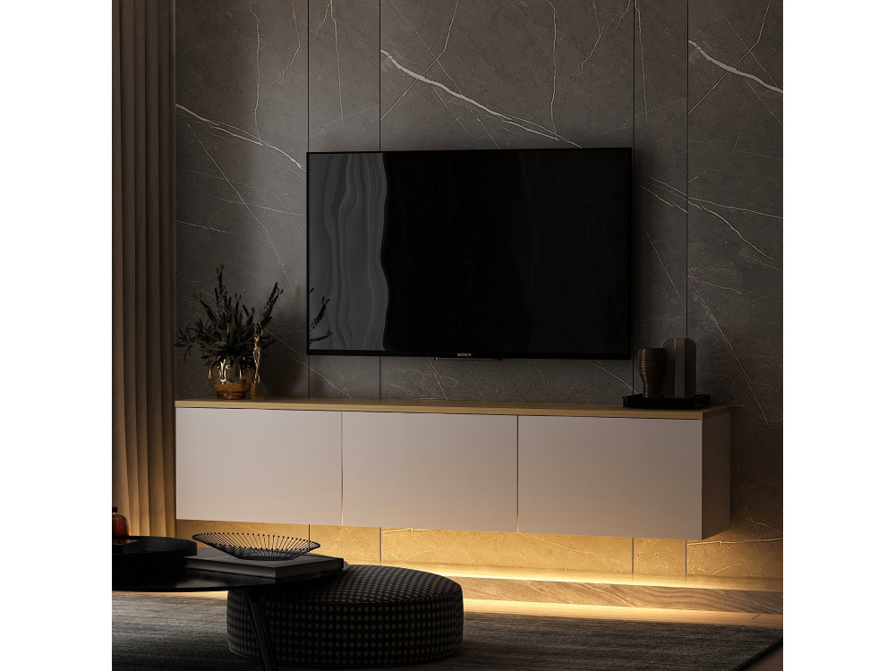 Móvel TV de madeira suspenso "Neon" com iluminação LED - 160 x 32 x 35 cm - Branco