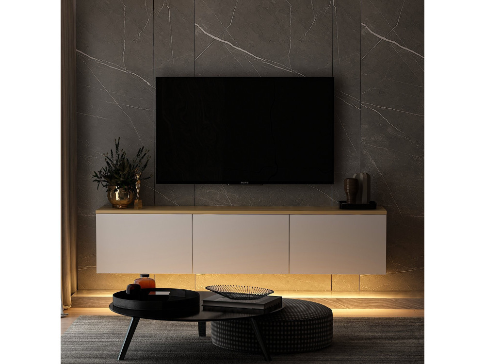 Móvel TV de madeira suspenso "Neon" com iluminação LED - 160 x 32 x 35 cm - Branco