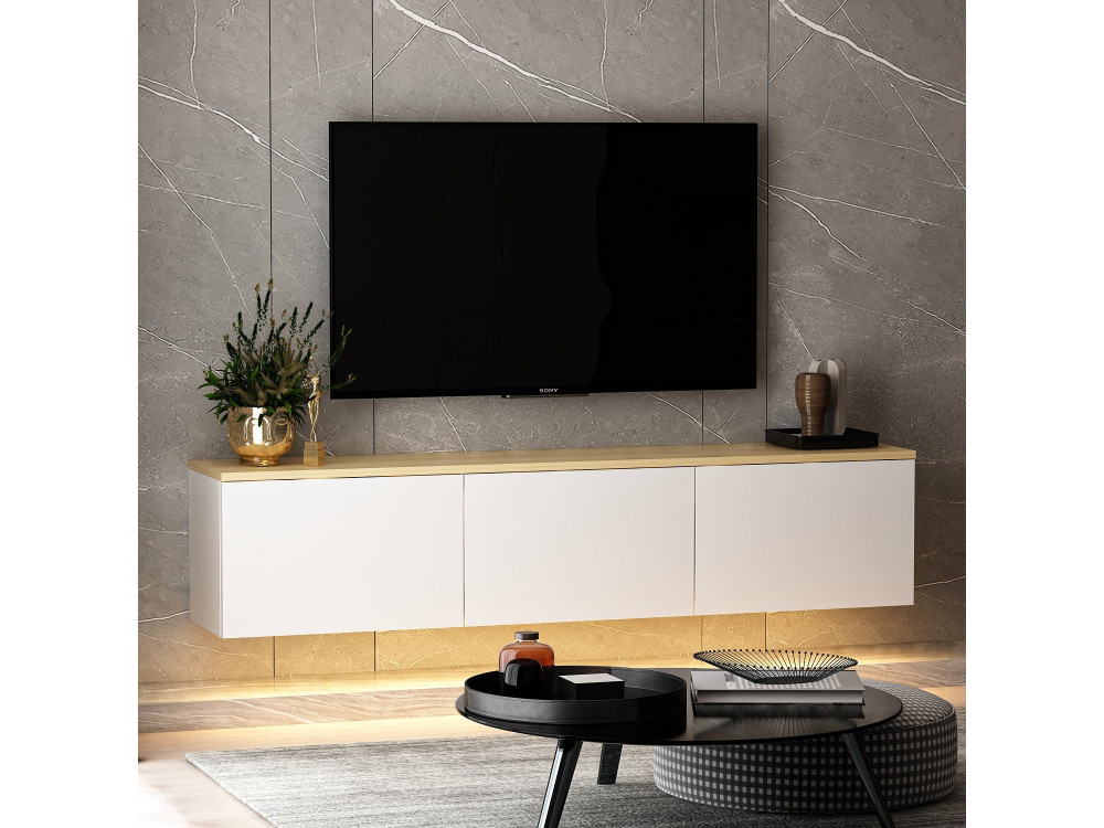 Móvel TV de madeira suspenso "Neon" com iluminação LED - 160 x 32 x 35 cm - Branco