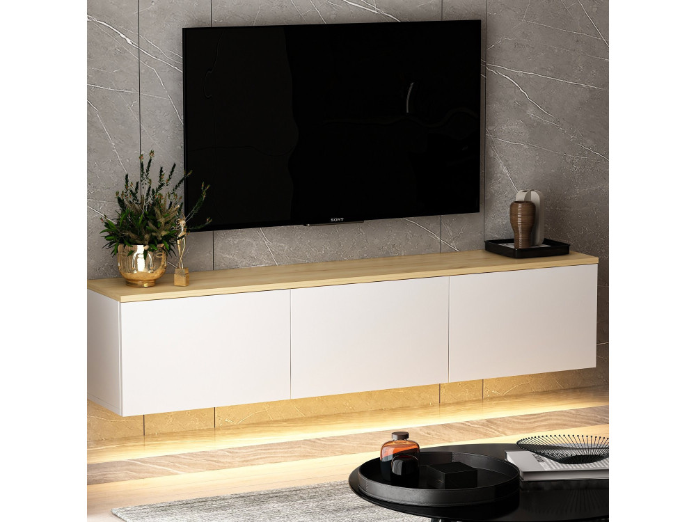 Móvel TV de madeira suspenso "Neon" com iluminação LED - 160 x 32 x 35 cm - Branco