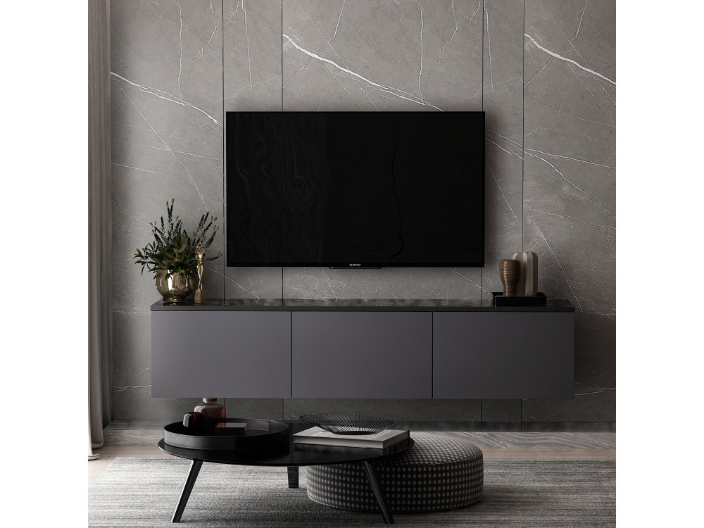 Móvel TV de madeira suspenso "Neon" com iluminação LED - 160 x 32 x 35 cm - Cinzento antracite