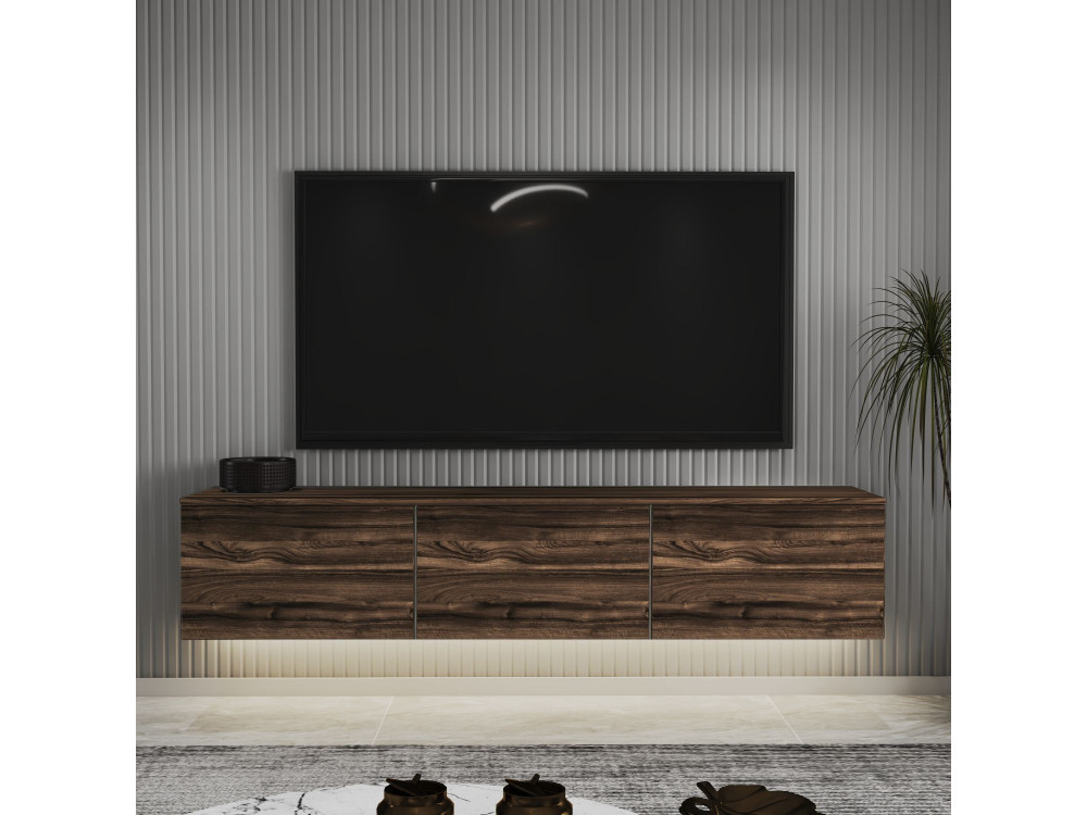 Suporte de TV de madeira suspenso "Neon" com iluminação LED - 160 x 32 x 35 cm - Castanho