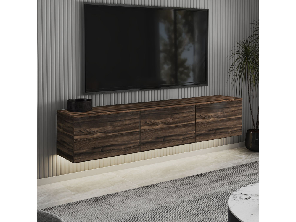 Suporte de TV de madeira suspenso "Neon" com iluminação LED - 160 x 32 x 35 cm - Castanho