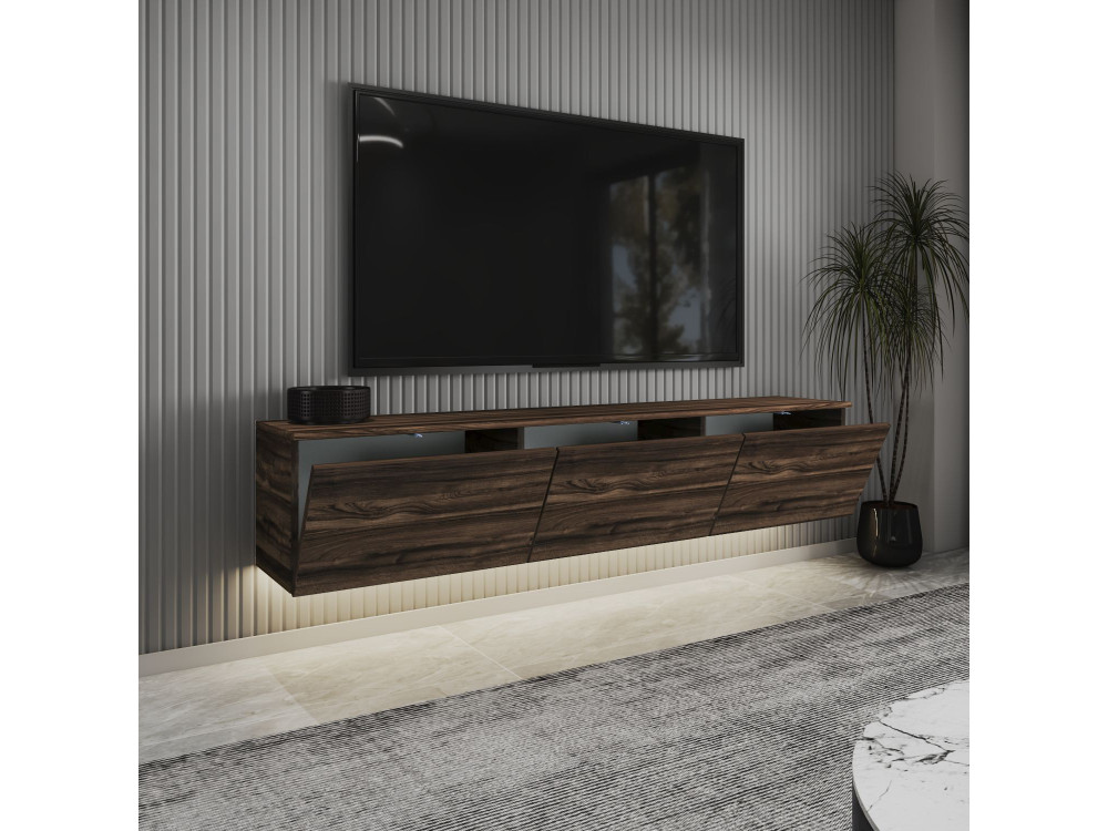 Suporte de TV de madeira suspenso "Neon" com iluminação LED - 160 x 32 x 35 cm - Castanho