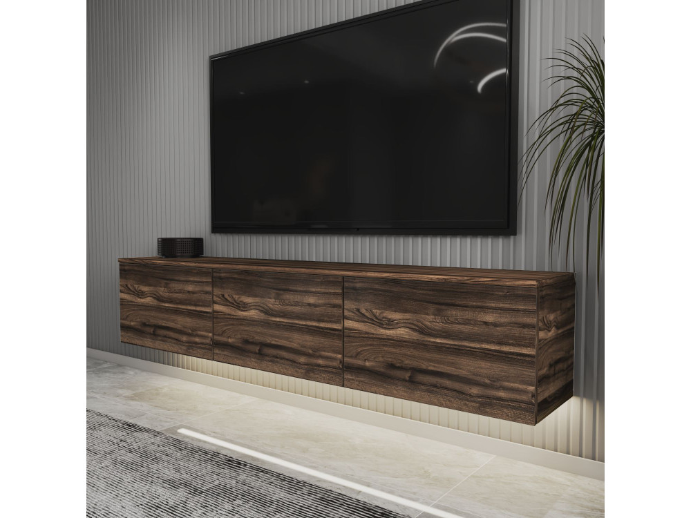 Suporte de TV de madeira suspenso "Neon" com iluminação LED - 160 x 32 x 35 cm - Castanho