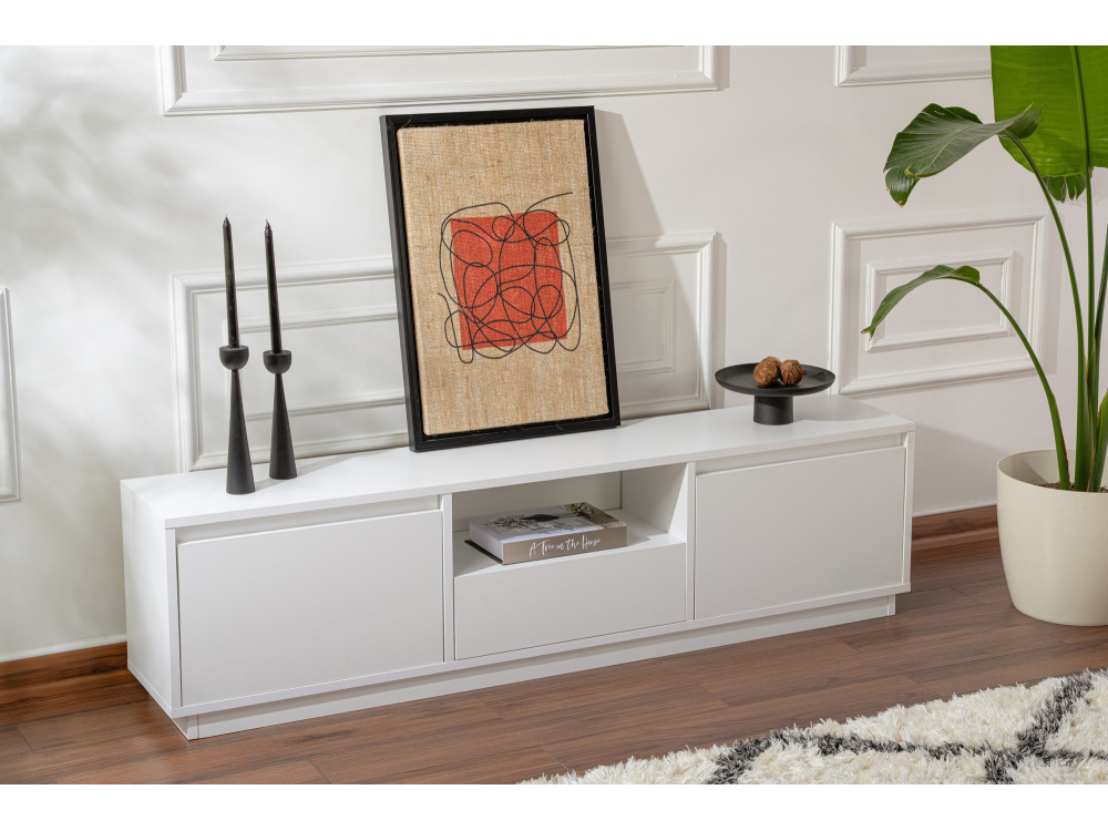 Móvel TV "Vanguard" em madeira - 160 x 29 x 42 cm - Branco natural