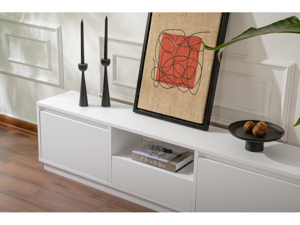 Móvel TV "Vanguard" em madeira - 160 x 29 x 42 cm - Branco natural