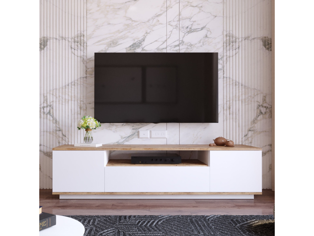 Suporte de TV em madeira FR7" - 180 x 44 x 44 cm - Pinho AtlânticoBranco