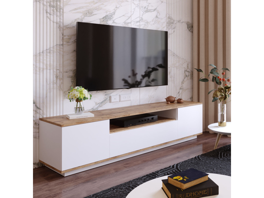 Suporte de TV em madeira FR7" - 180 x 44 x 44 cm - Pinho AtlânticoBranco