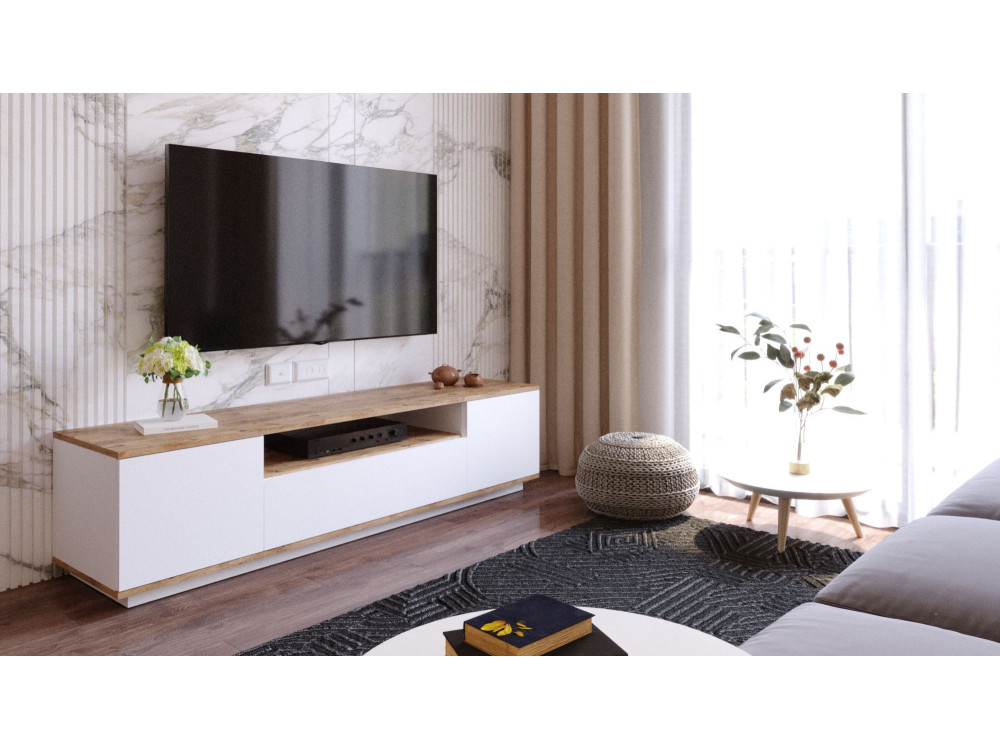 Suporte de TV em madeira FR7" - 180 x 44 x 44 cm - Pinho AtlânticoBranco