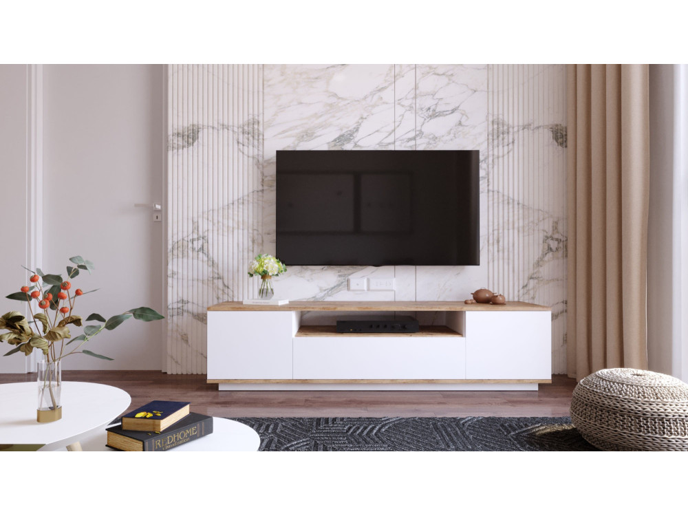 Suporte de TV em madeira FR7" - 180 x 44 x 44 cm - Pinho AtlânticoBranco