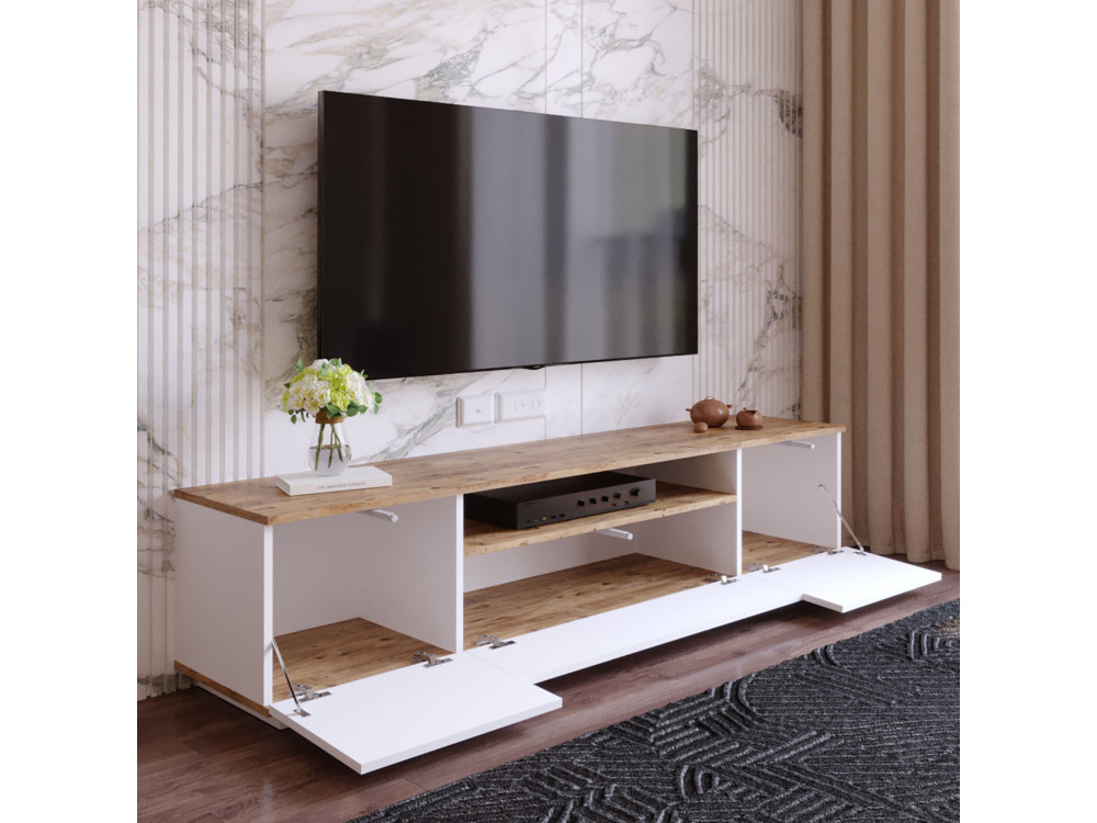 Suporte de TV em madeira FR7" - 180 x 44 x 44 cm - Pinho AtlânticoBranco