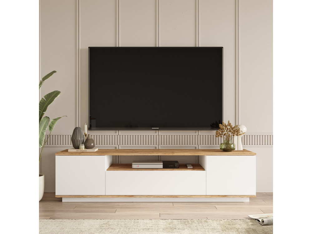 Suporte de TV em madeira FR7" - 180 x 44 x 44 cm - Pinho AtlânticoBranco