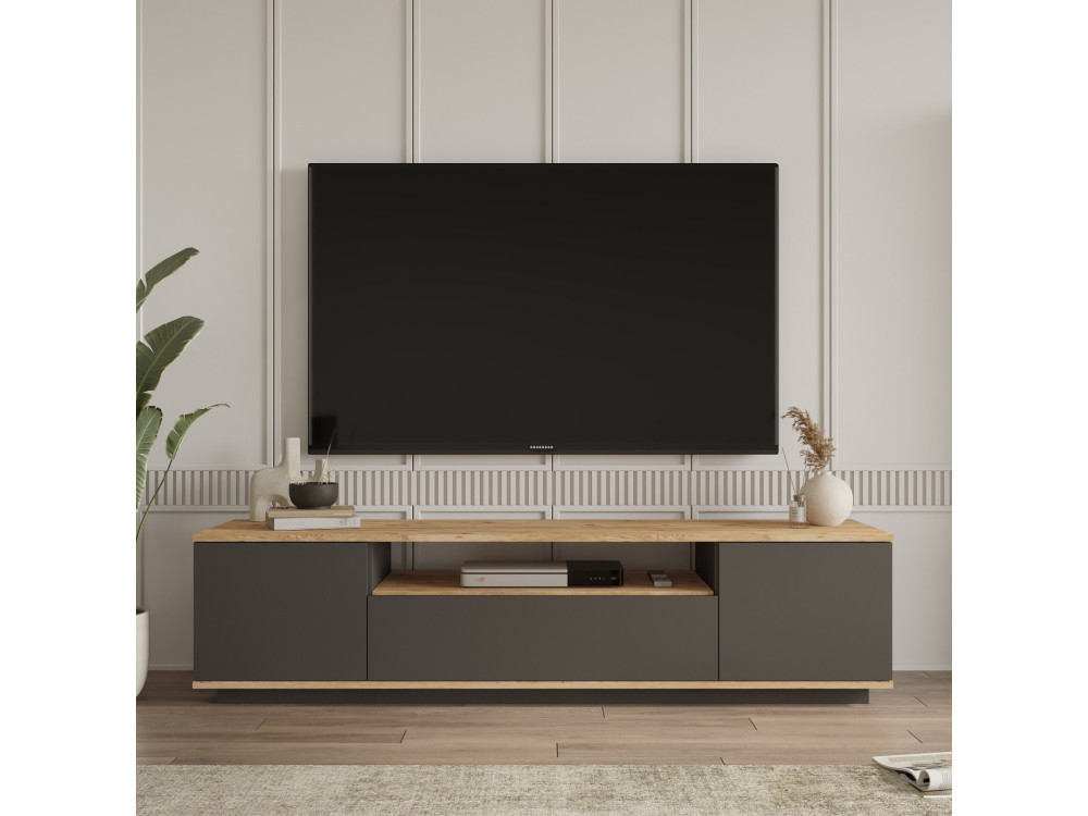Suporte de TV em madeira FR7" - 180 x 44 x 44 cm - Pinheiro AtlânticoAntracite