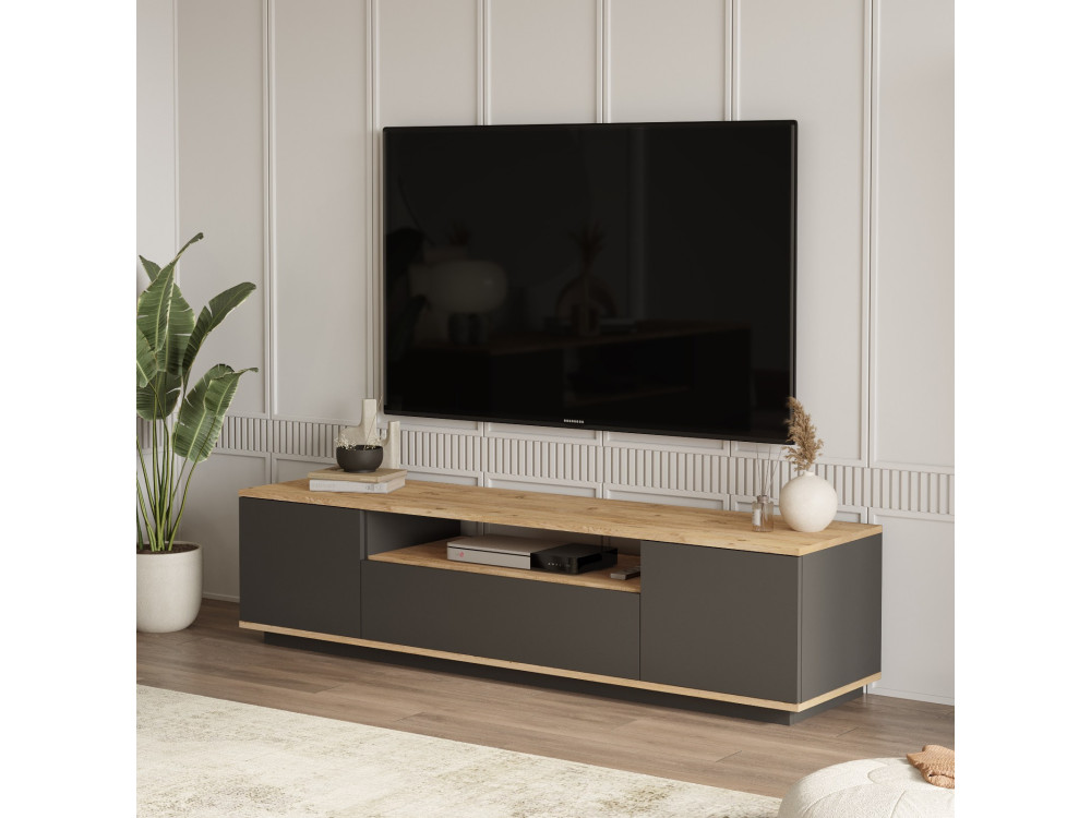 Suporte de TV em madeira FR7" - 180 x 44 x 44 cm - Pinheiro AtlânticoAntracite