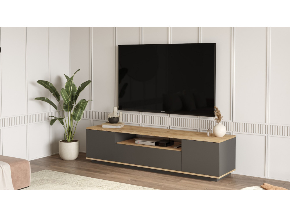Suporte de TV em madeira FR7" - 180 x 44 x 44 cm - Pinheiro AtlânticoAntracite