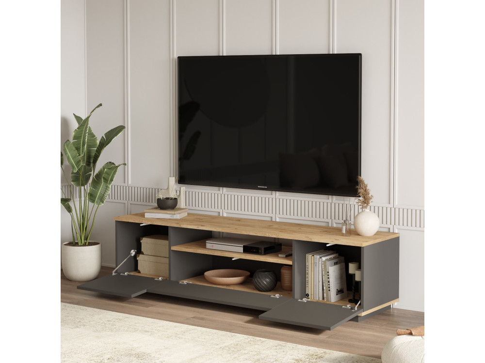 Suporte de TV em madeira FR7" - 180 x 44 x 44 cm - Pinheiro AtlânticoAntracite