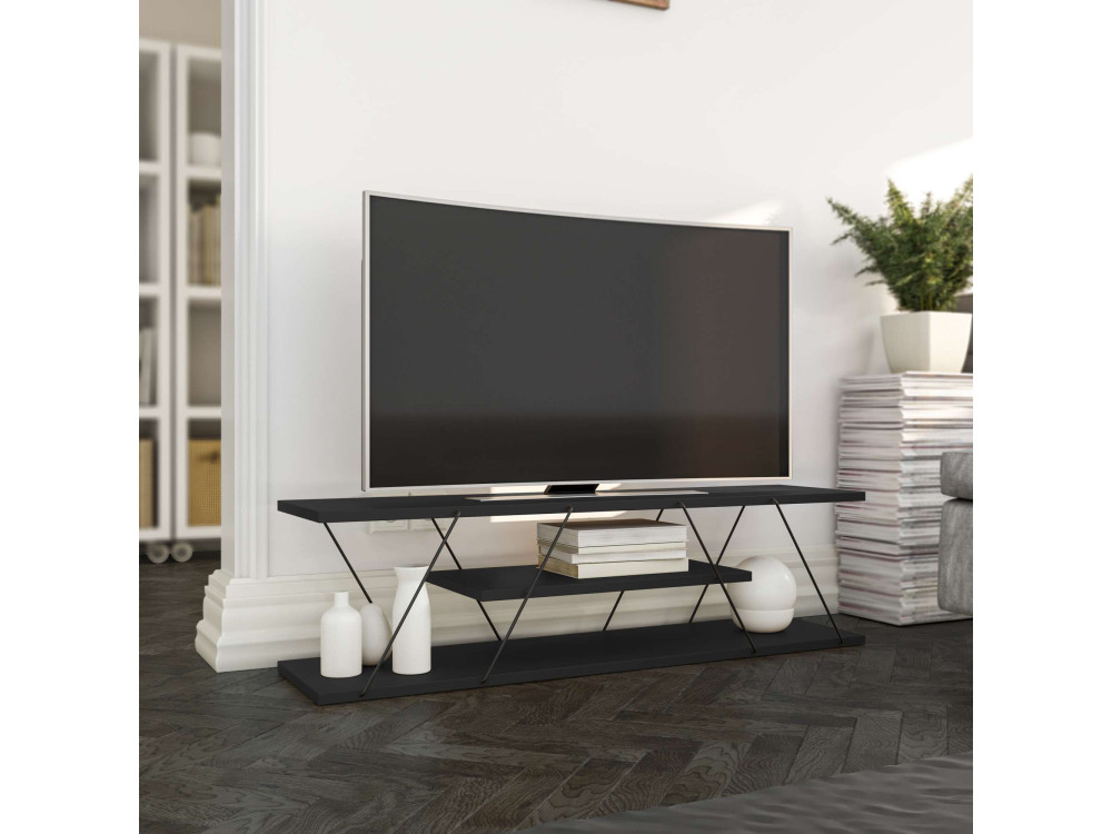 Mesa de TV de madeira "April" - 120 x 30 x 33 cm - Cinzento antracite