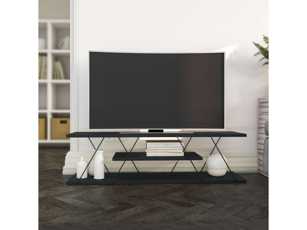 Mesa de TV de madeira "April" - 120 x 30 x 33 cm - Cinzento antracite