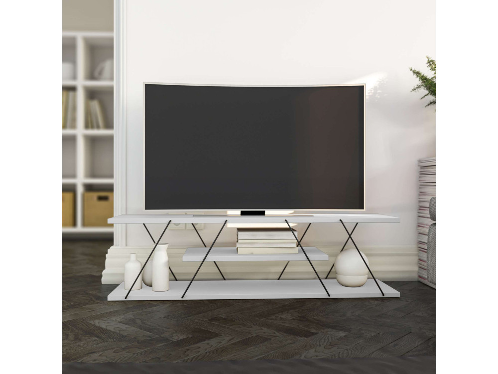 Mesa de TV de madeira "April" - 120 x 30 x 33 cm - Branco