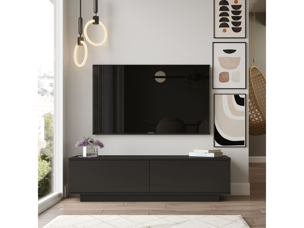 Suporte de TV em madeira "FN1" - 140 x 35 x 38 cm - Preto