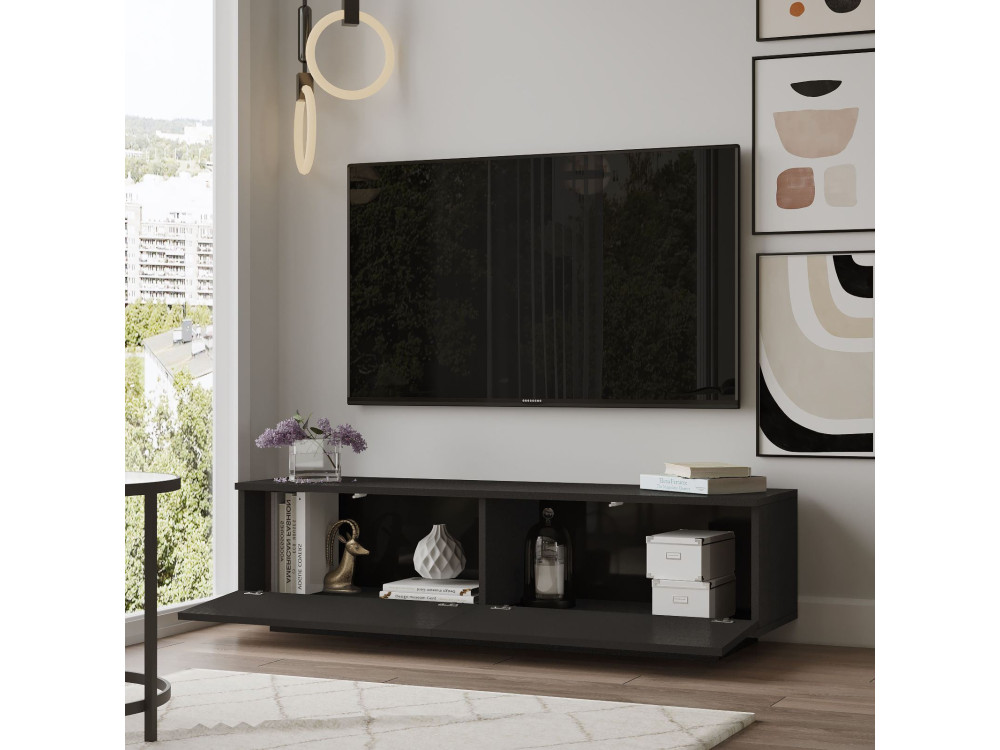 Suporte de TV em madeira "FN1" - 140 x 35 x 38 cm - Preto