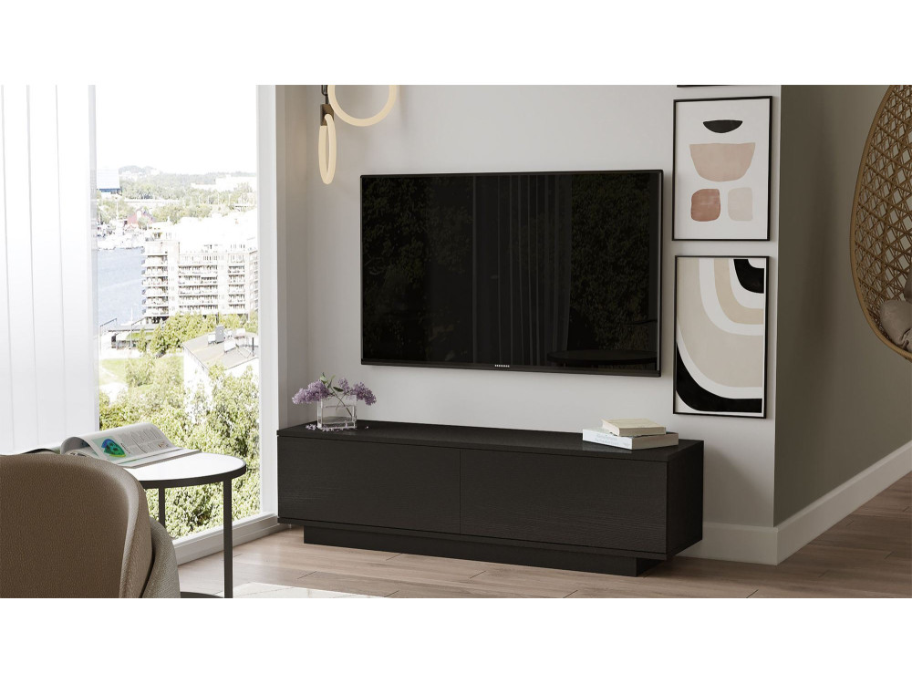 Suporte de TV em madeira "FN1" - 140 x 35 x 38 cm - Preto