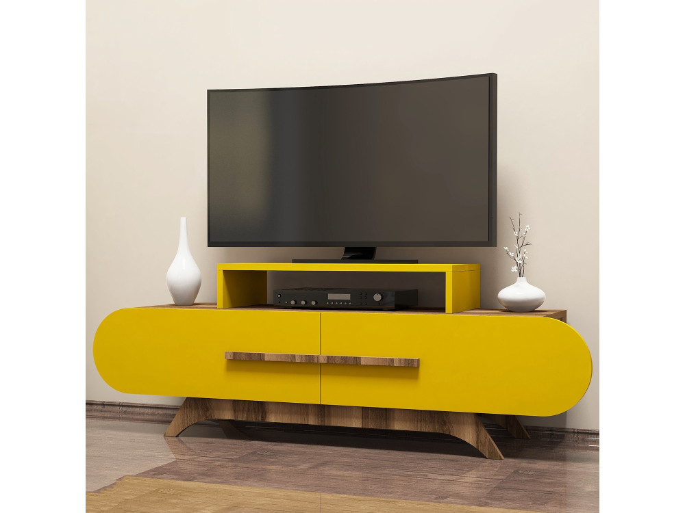 Suporte de TV em madeira "Rose" - 145 x 36 x 49 cm - NogueiraAmarelo
