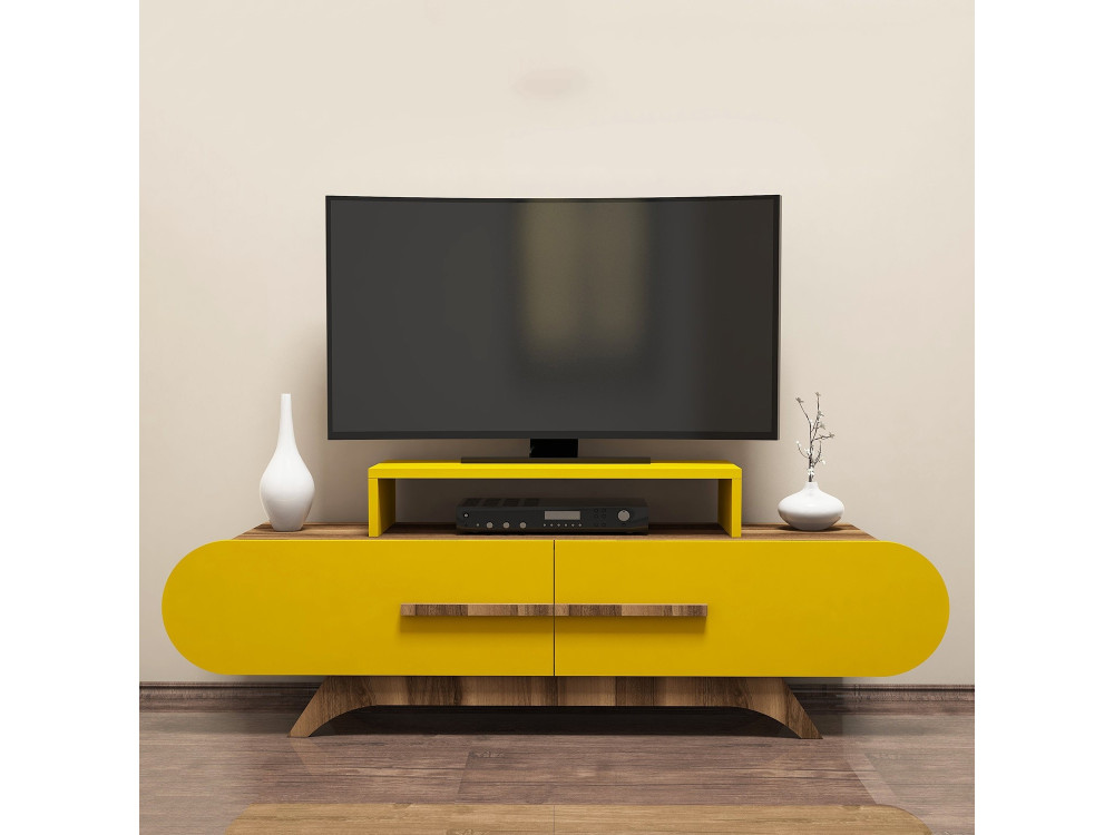 Suporte de TV em madeira "Rose" - 145 x 36 x 49 cm - NogueiraAmarelo